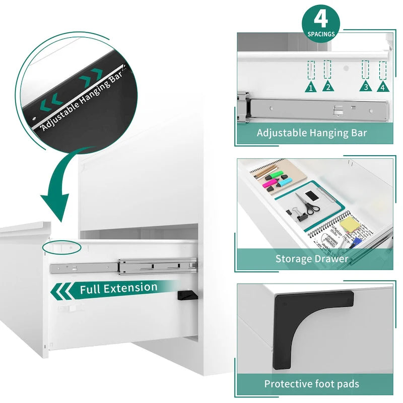 Classificatore laterale in metallo a 2 cassetti bianco/nero con serratura, utente singolo