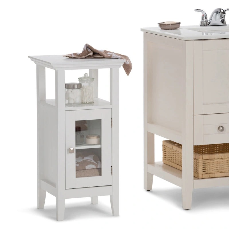 Mobiletto alto a un'anta con vetro temperato, bianco, Per 1 persona – 38,1 cm L × 35,5 cm P × 76,2 cm H