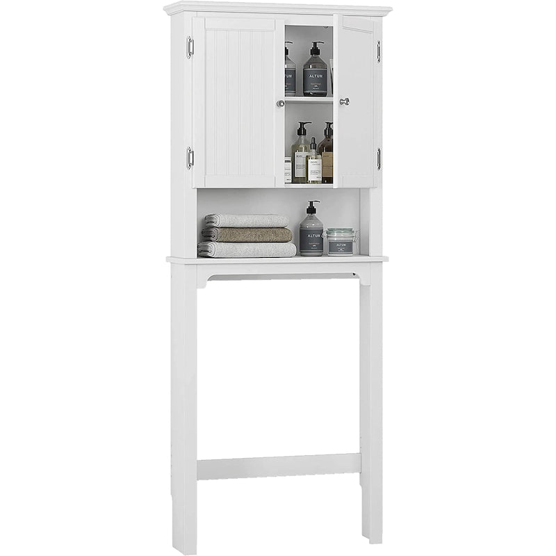 Armadietto da Bagno Salvaspazio Sopra-WC con Ripiani Regolabili e Doppie Ante – Espresso / Bianco