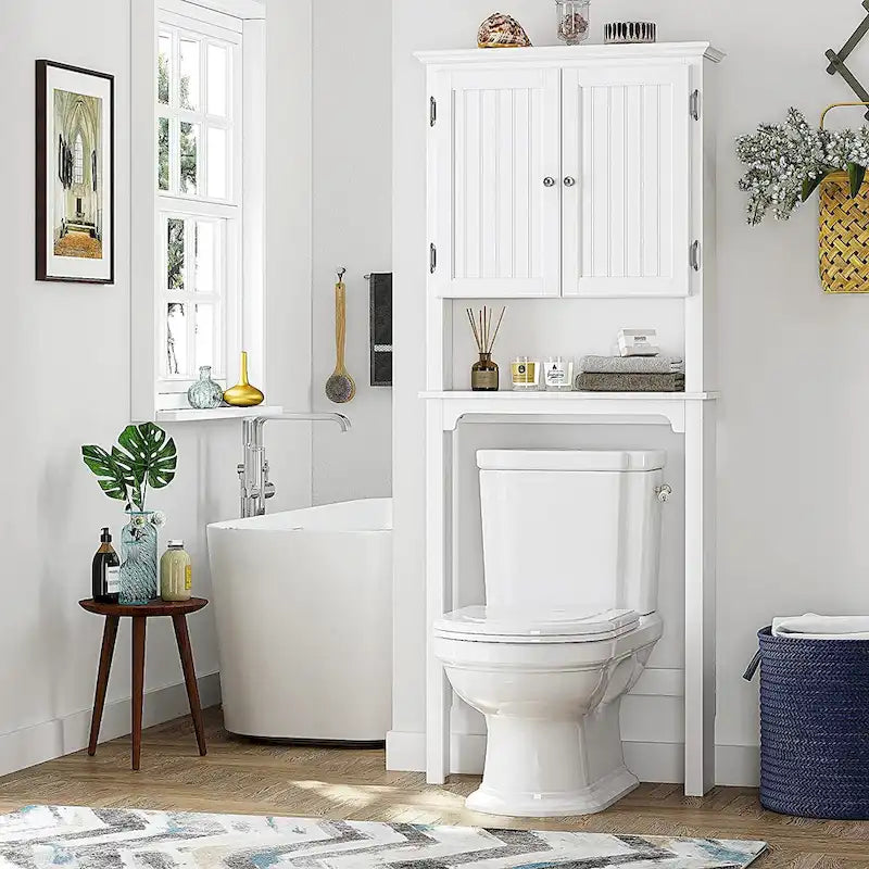 Armadietto da Bagno Salvaspazio Sopra-WC con Ripiani Regolabili e Doppie Ante – Espresso / Bianco