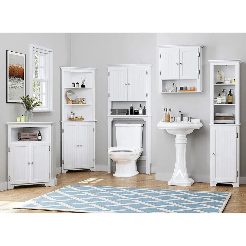 Armadietto da Bagno Salvaspazio Sopra-WC con Ripiani Regolabili e Doppie Ante – Espresso / Bianco