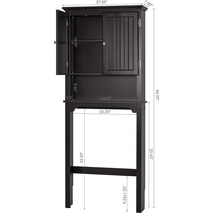 Armadietto da Bagno Salvaspazio Sopra-WC con Ripiani Regolabili e Doppie Ante – Espresso / Bianco