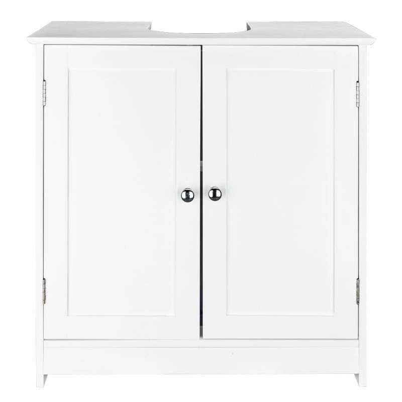 Bianco/Naturale, Mobiletto da bagno sottolavabo a 2 ante, per una persona