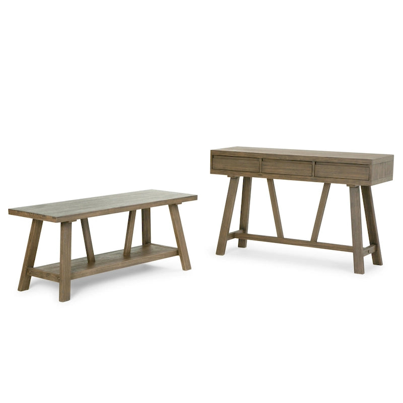 Panchina industriale grigia da ingresso, piano in legno, 2 posti