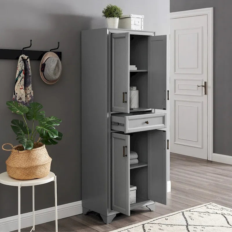 Dispensa grigia effetto invecchiato con cassetto e doppie ante, assemblaggio per 1 persona