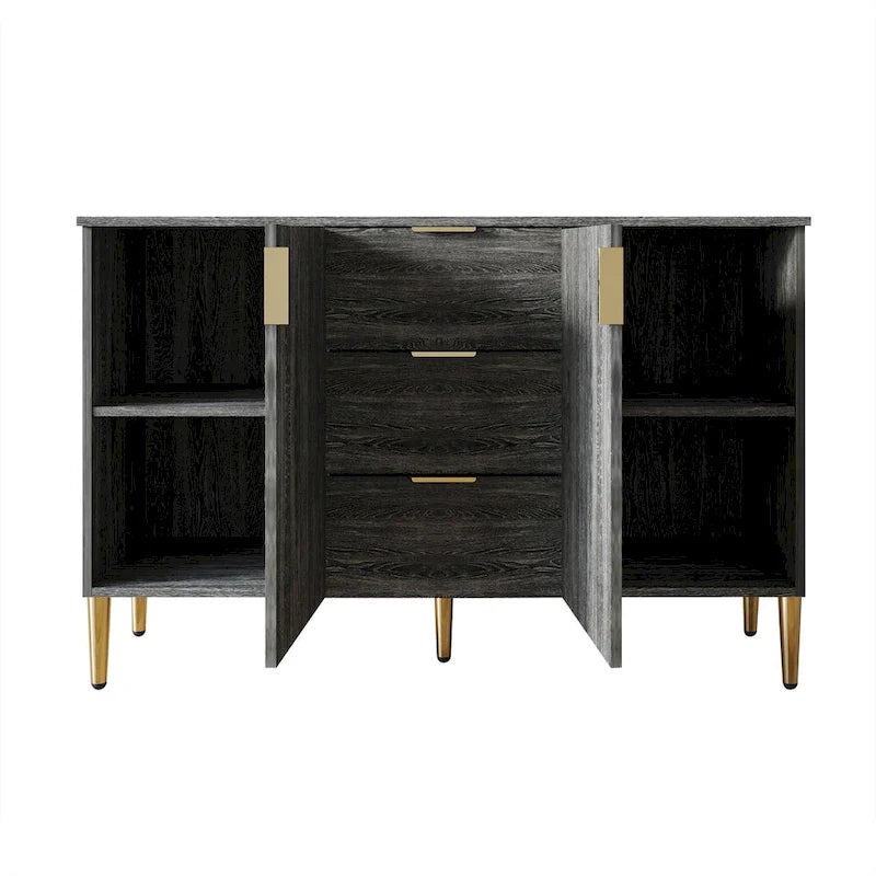 Credenza moderna bianca/grigio chiaro/grigio scuro con 3 cassetti e 2 ante