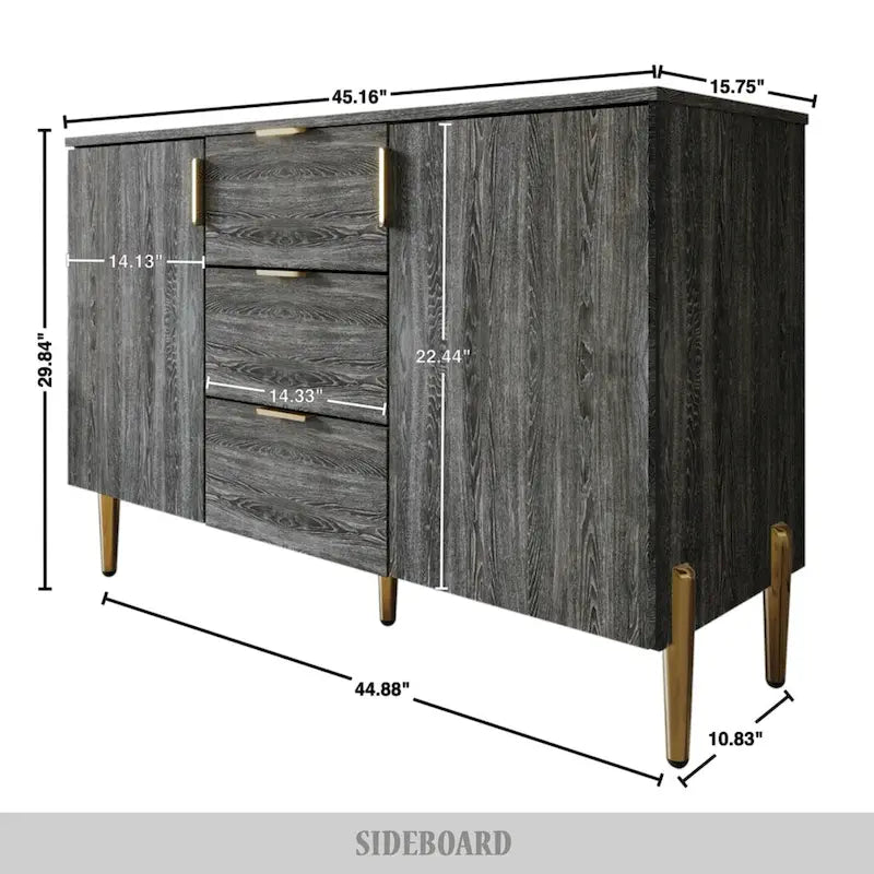 Credenza moderna bianca/grigio chiaro/grigio scuro con 3 cassetti e 2 ante