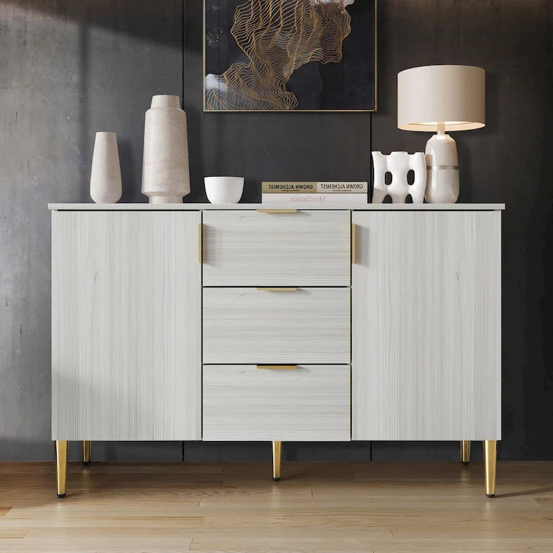 Credenza moderna bianca/grigio chiaro/grigio scuro con 3 cassetti e 2 ante