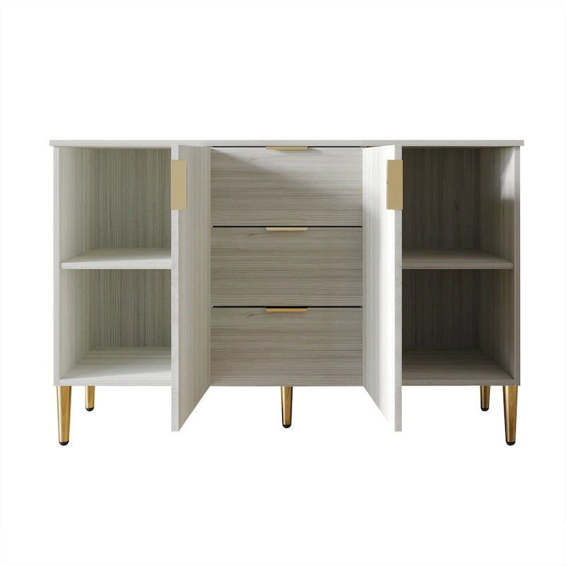 Credenza moderna bianca/grigio chiaro/grigio scuro con 3 cassetti e 2 ante