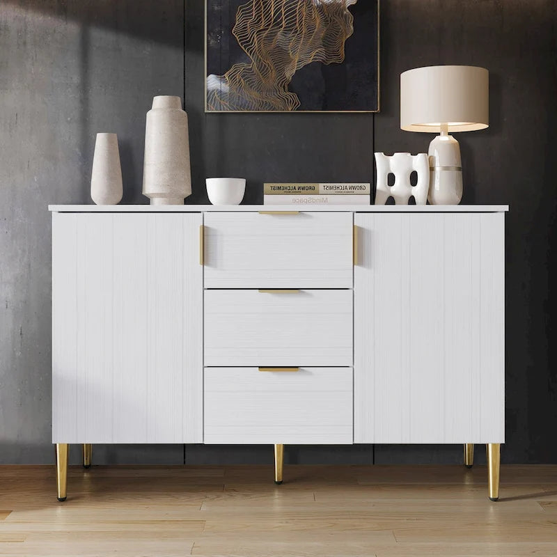 Credenza moderna bianca/grigio chiaro/grigio scuro con 3 cassetti e 2 ante