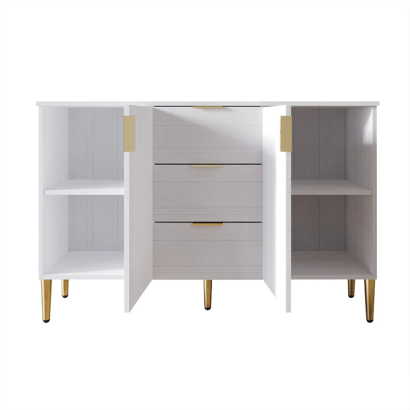 Credenza moderna bianca/grigio chiaro/grigio scuro con 3 cassetti e 2 ante