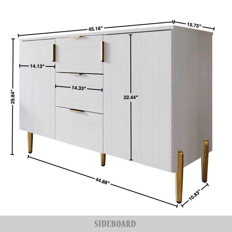 Credenza moderna bianca/grigio chiaro/grigio scuro con 3 cassetti e 2 ante