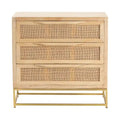 Cassettiera a 3 cassetti in legno naturale con frontale in canna, singolo, 76 cm L x 35,5 cm P x 71 cm A