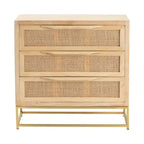 Cassettiera a 3 cassetti in legno naturale con frontale in canna, singolo, 76 cm L x 35,5 cm P x 71 cm A