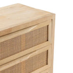 Cassettiera a 3 cassetti in legno naturale con frontale in canna, singolo, 76 cm L x 35,5 cm P x 71 cm A