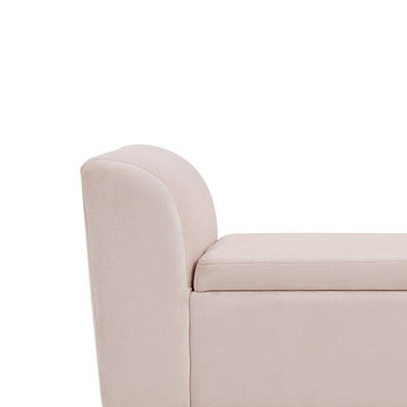 Panca Ottomana Contenitore in Velluto Rosa con Braccioli Curvi, 140 cm, 1–2 Posti