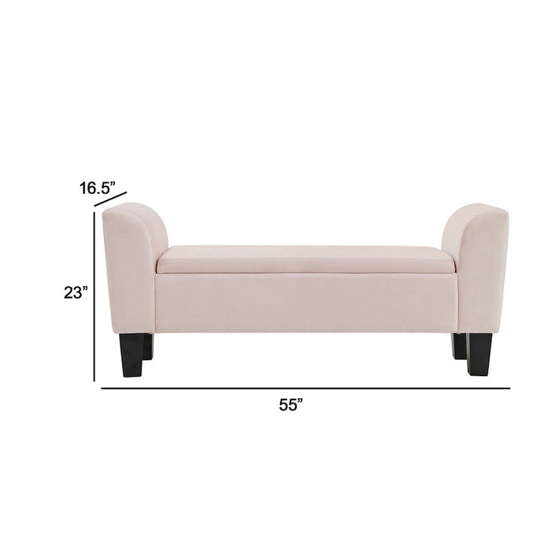 Panca Ottomana Contenitore in Velluto Rosa con Braccioli Curvi, 140 cm, 1–2 Posti