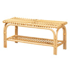 Panca d'appoggio in Rattan Naturale Marrone con Ripiano, 1 Posto