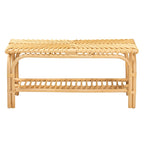 Panca d'appoggio in Rattan Naturale Marrone con Ripiano, 1 Posto