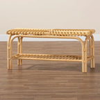 Panca d'appoggio in Rattan Naturale Marrone con Ripiano, 1 Posto