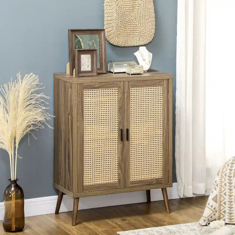 Madia / Buffet Brown Rattan Door, 3 Ripiani, 1 Persona