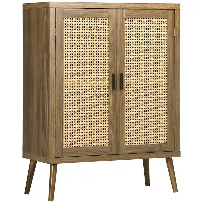 Madia / Buffet Brown Rattan Door, 3 Ripiani, 1 Persona