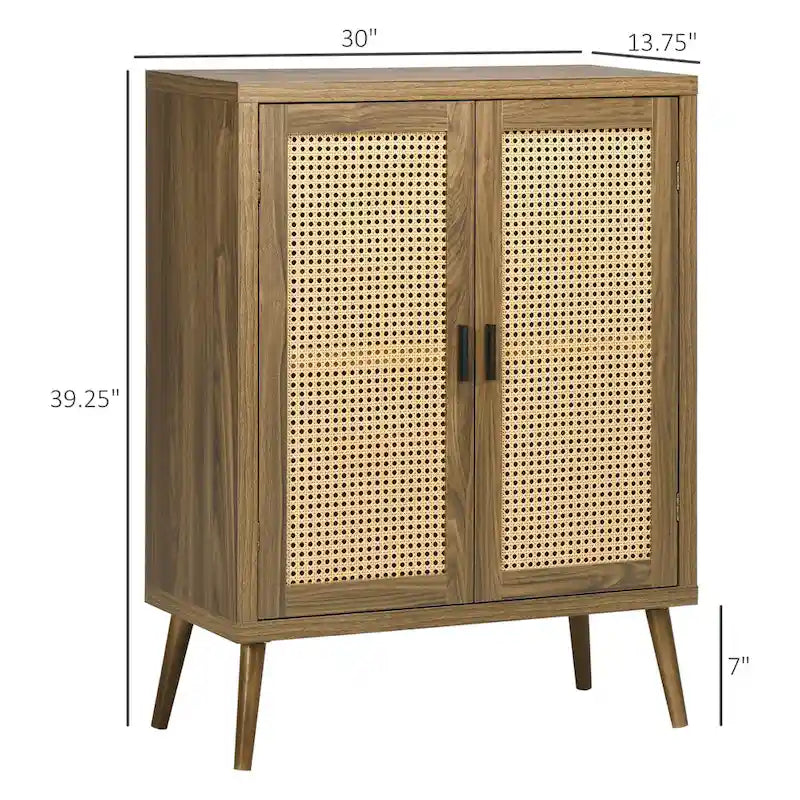 Madia / Buffet Brown Rattan Door, 3 Ripiani, 1 Persona