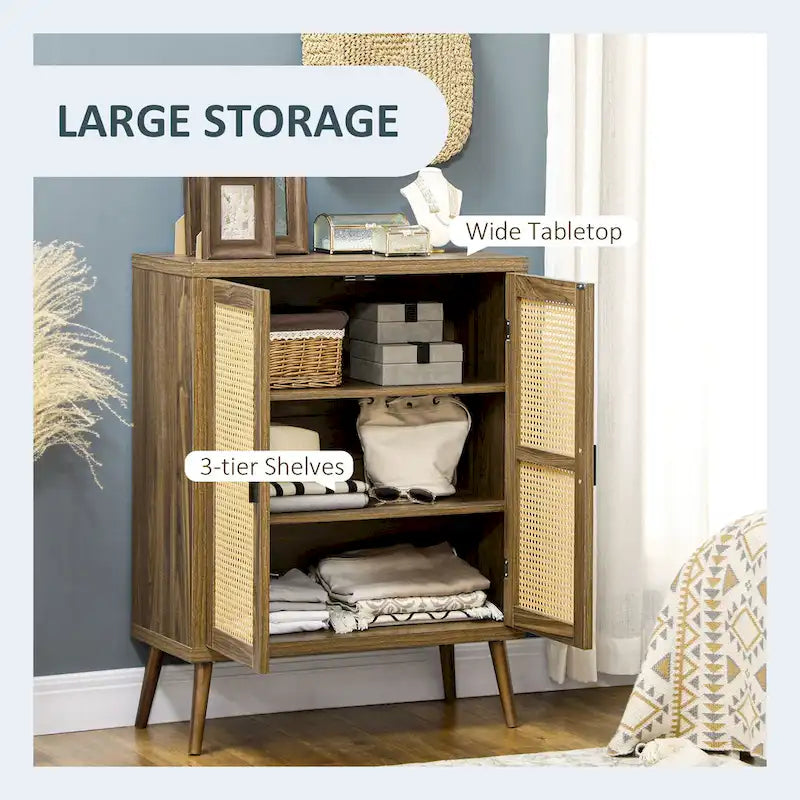 Madia / Buffet Brown Rattan Door, 3 Ripiani, 1 Persona