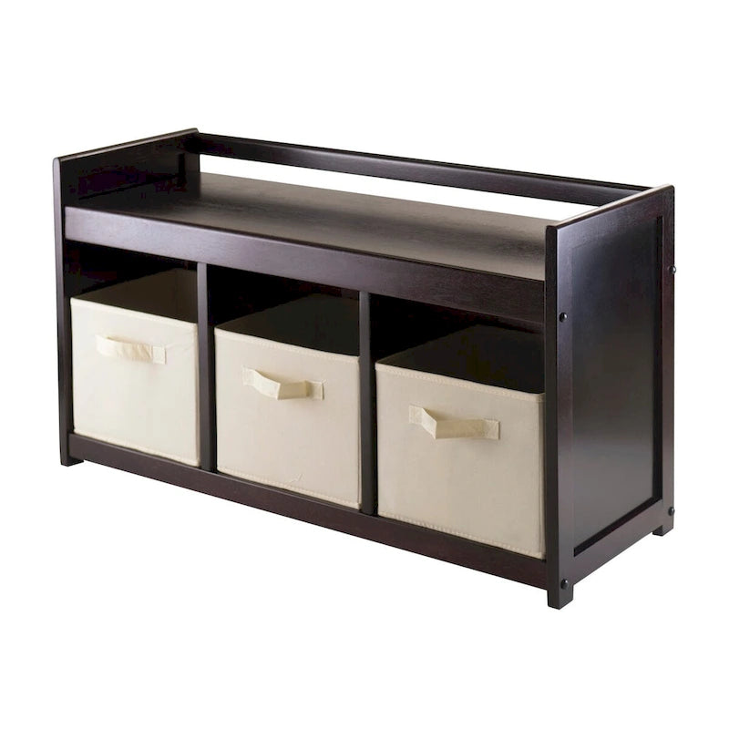 Panca Contenitore Espresso con 3 Cesti Pieghevoli in Tessuto – Beige o Nero, 1 Posto a Sedere