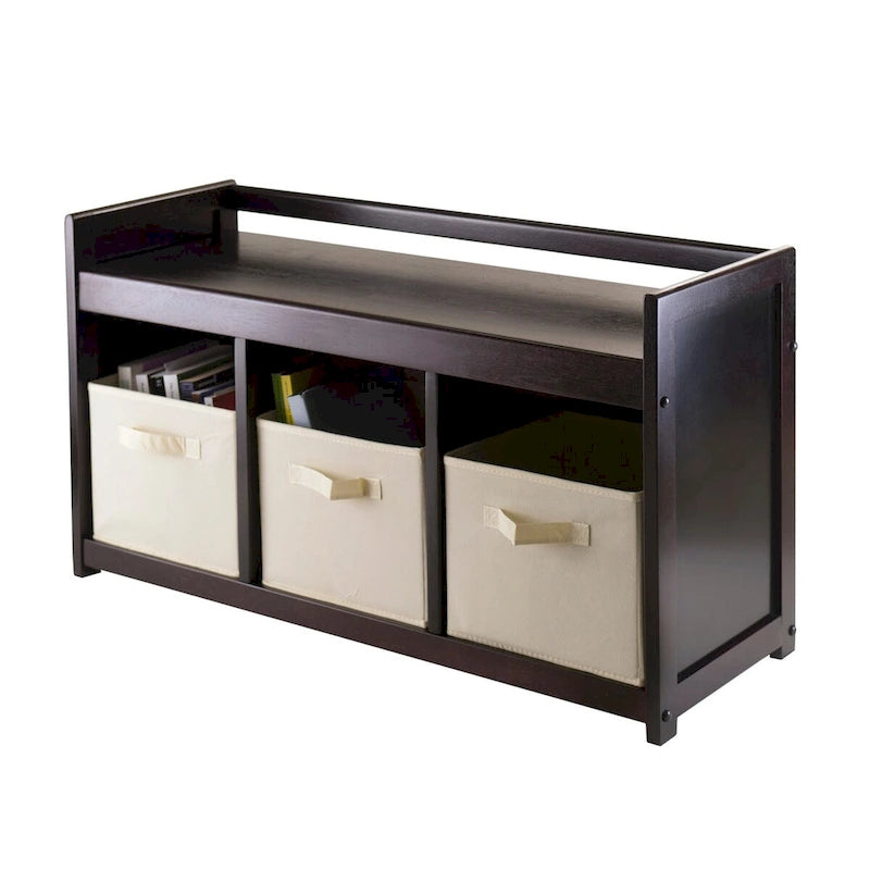 Panca Contenitore Espresso con 3 Cesti Pieghevoli in Tessuto – Beige o Nero, 1 Posto a Sedere