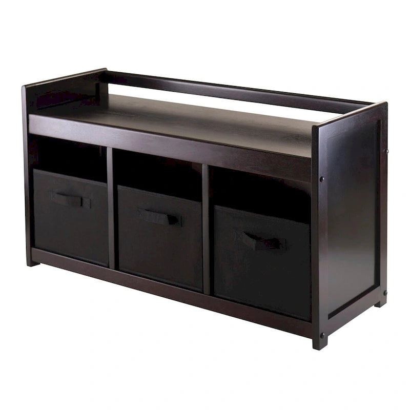 Panca Contenitore Espresso con 3 Cesti Pieghevoli in Tessuto – Beige o Nero, 1 Posto a Sedere