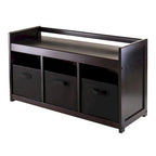 Panca Contenitore Espresso con 3 Cesti Pieghevoli in Tessuto – Beige o Nero, 1 Posto a Sedere