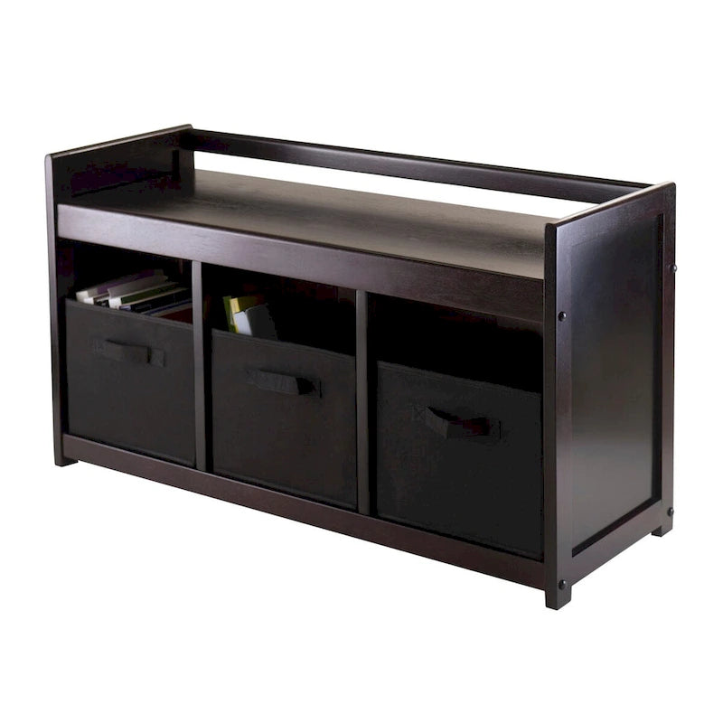 Panca Contenitore Espresso con 3 Cesti Pieghevoli in Tessuto – Beige o Nero, 1 Posto a Sedere