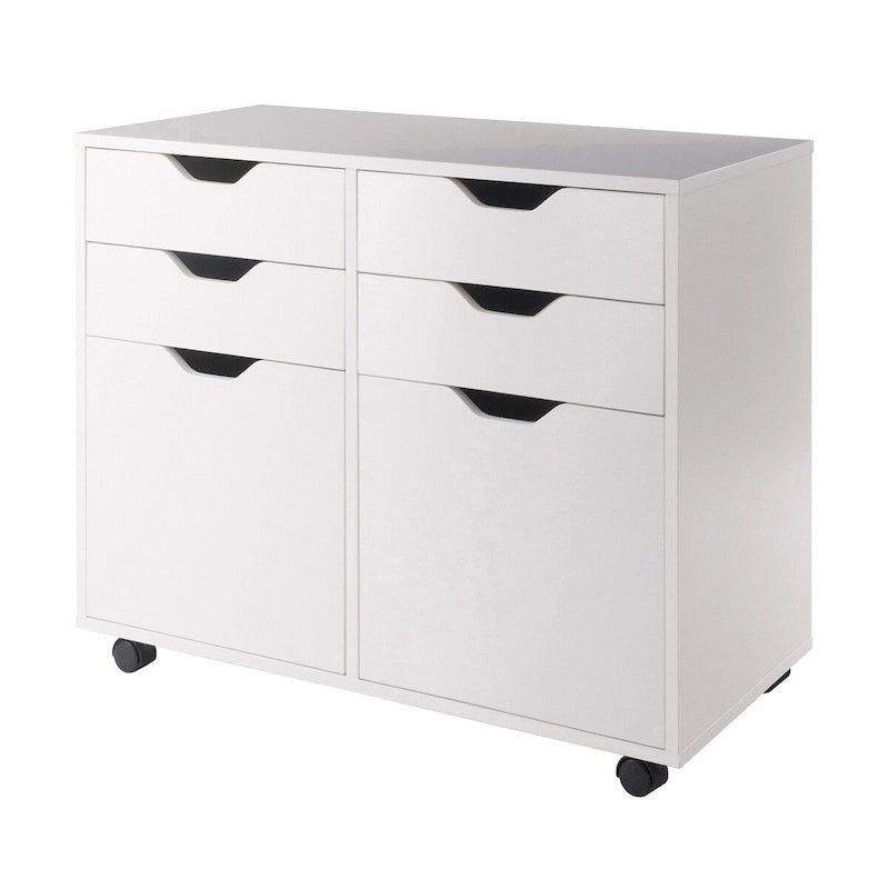 32  White 2 Section Mobile Storage Cabinet