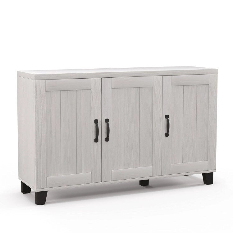 Credenza bianca a 3 ante con ripiani regolabili, montaggio in 1 persona