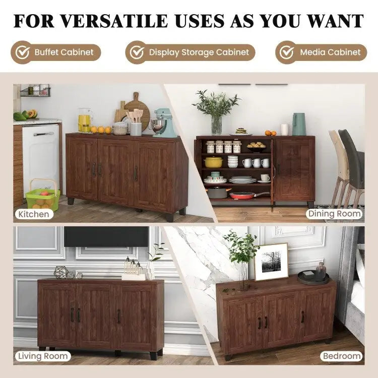 Credenza bianca a 3 ante con ripiani regolabili, montaggio in 1 persona