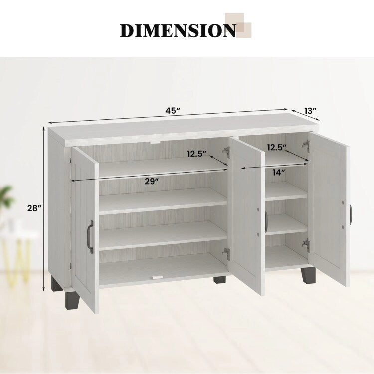 Credenza bianca a 3 ante con ripiani regolabili, montaggio in 1 persona
