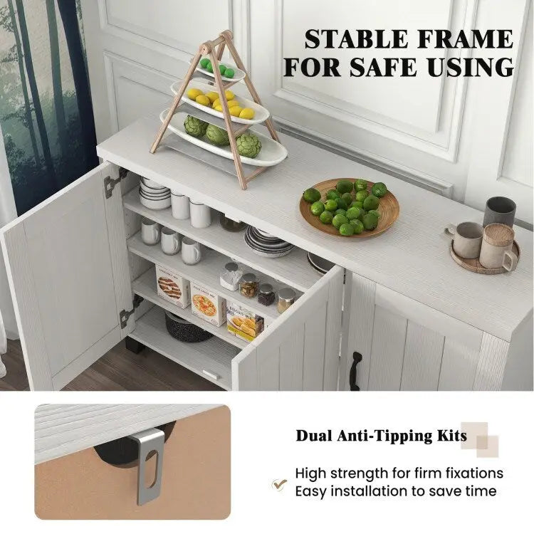 Credenza bianca a 3 ante con ripiani regolabili, montaggio in 1 persona