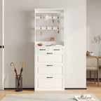 Wood Shoe Storage Cabinet 24-Pair Foldable Compartments Shoe Cabinet with 2-Drawer,3 Flip Drawers & Hanger