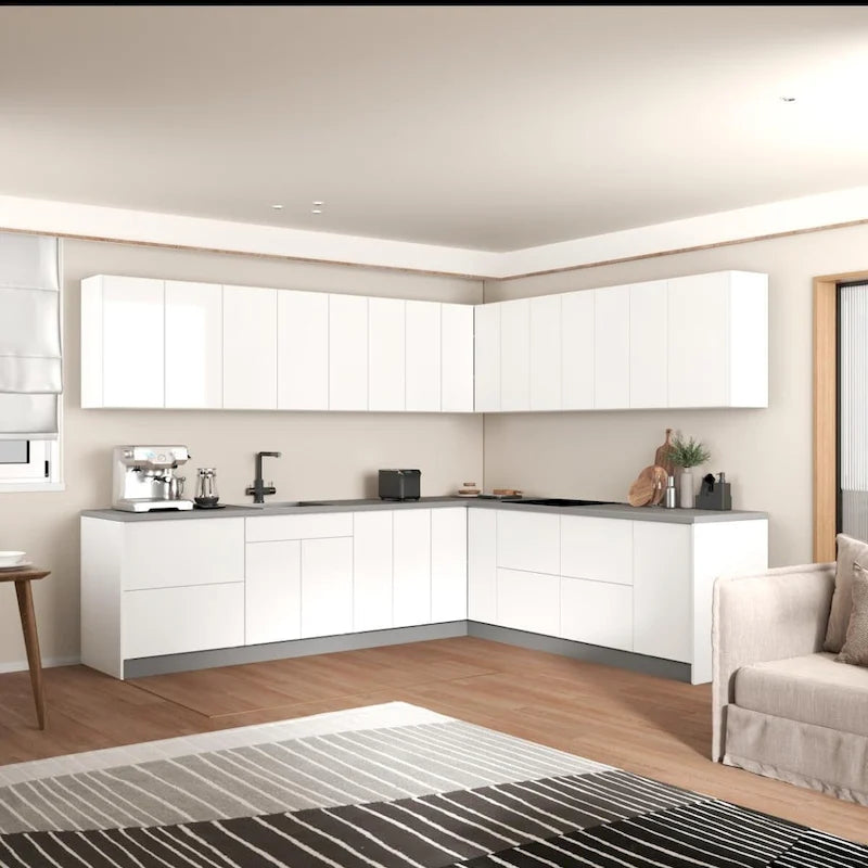 Set di mobili da cucina moderni bianchi opachi, stile base, 1-Famiglia, 102x120 cm
