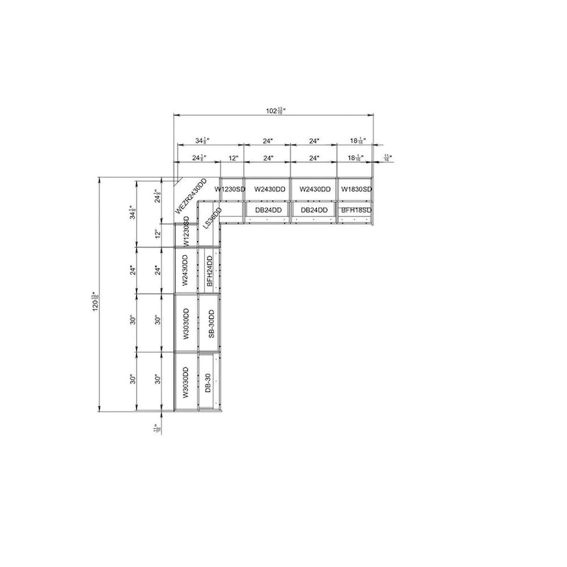 Set di mobili da cucina moderni bianchi opachi, stile base, 1-Famiglia, 102x120 cm