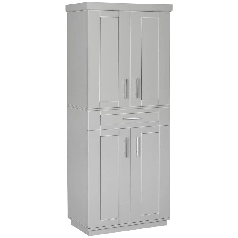 Credenza da Cucina Autoportante Grigia con Ante, Cassetti e Ripiani Regolabili