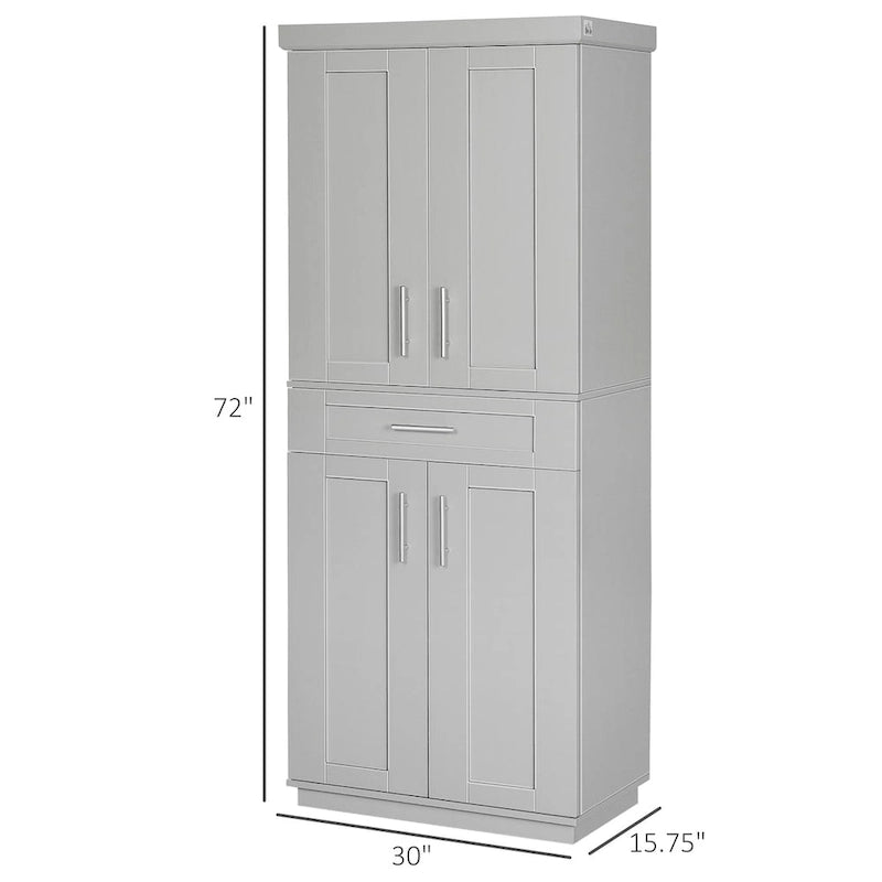 Credenza da Cucina Autoportante Grigia con Ante, Cassetti e Ripiani Regolabili