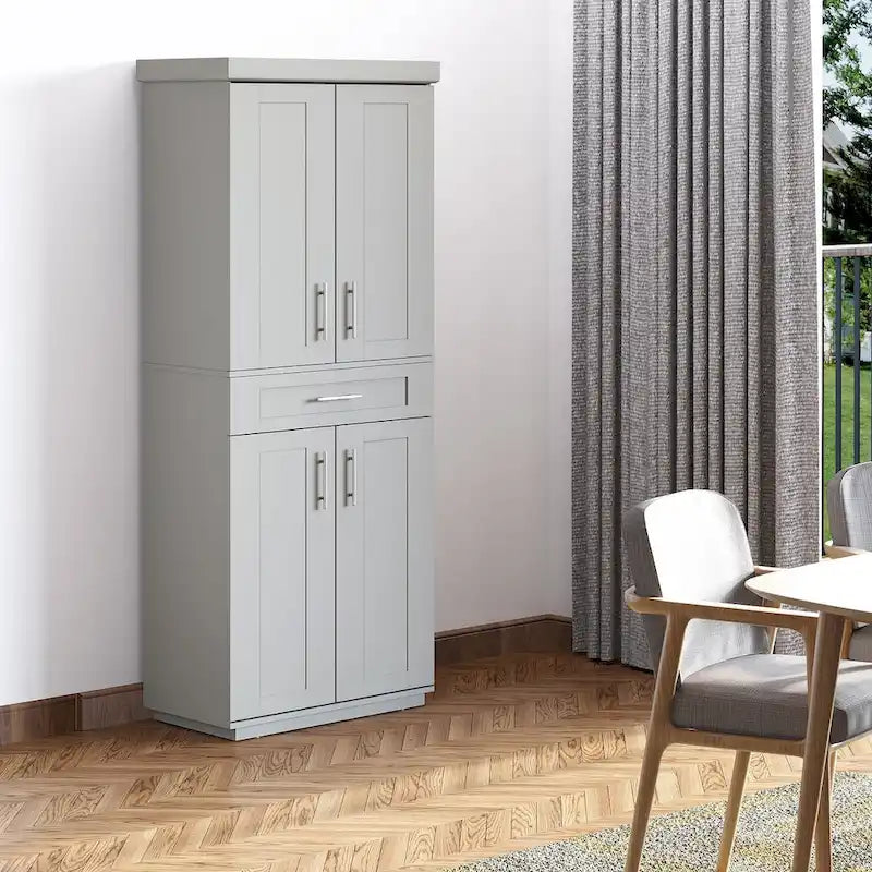 Credenza da Cucina Autoportante Grigia con Ante, Cassetti e Ripiani Regolabili