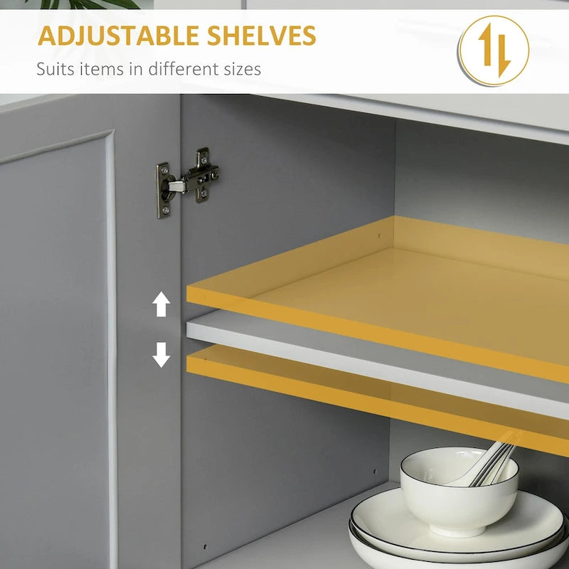 Credenza da Cucina Autoportante Grigia con Ante, Cassetti e Ripiani Regolabili