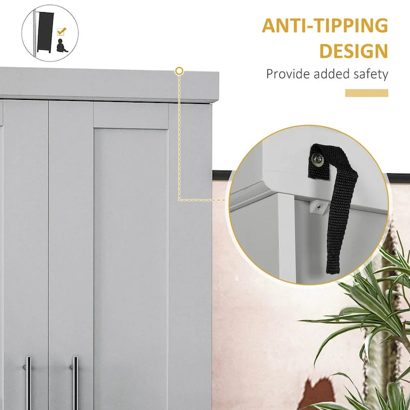 Credenza da Cucina Autoportante Grigia con Ante, Cassetti e Ripiani Regolabili