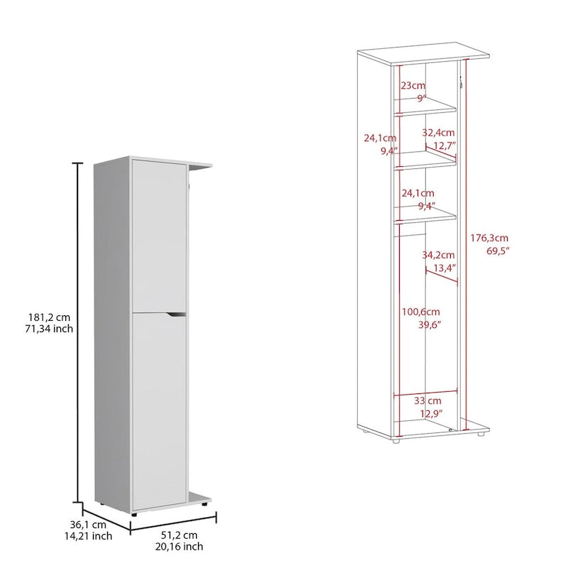 Armadio contenitore bianco a 1 anta, alto 178 cm, con 4 ripiani