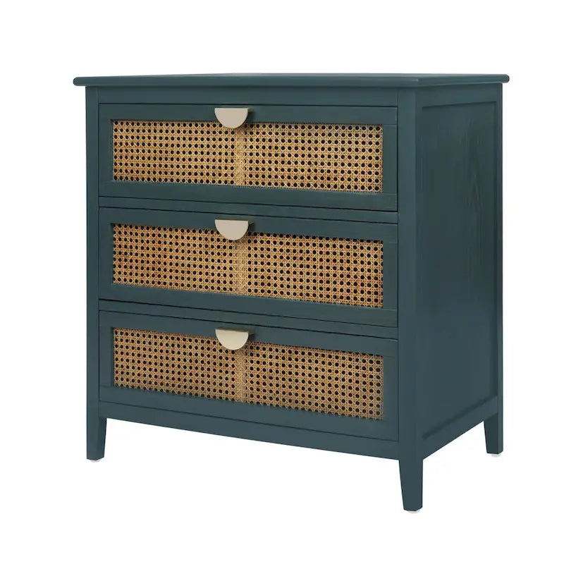 Mobile contenitore a 3 cassetti in rattan, Grigio/Verde/Blu, Montaggio da parte di una sola persona