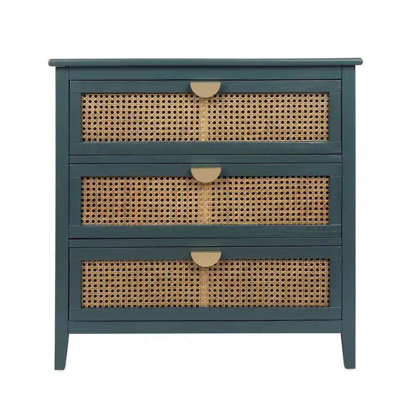 Mobile contenitore a 3 cassetti in rattan, Grigio/Verde/Blu, Montaggio da parte di una sola persona
