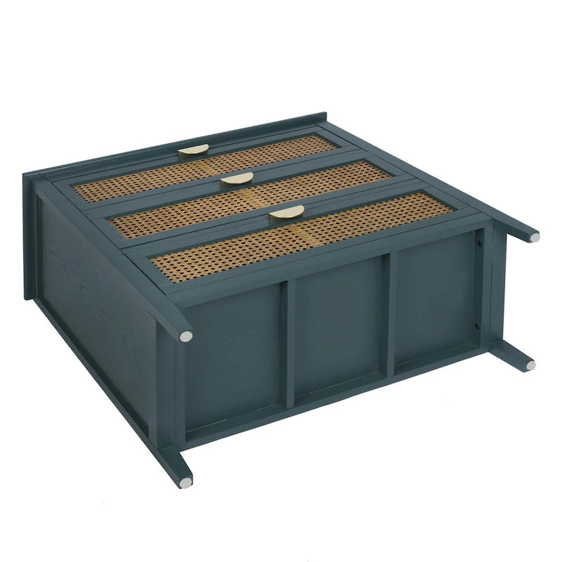 Mobile contenitore a 3 cassetti in rattan, Grigio/Verde/Blu, Montaggio da parte di una sola persona
